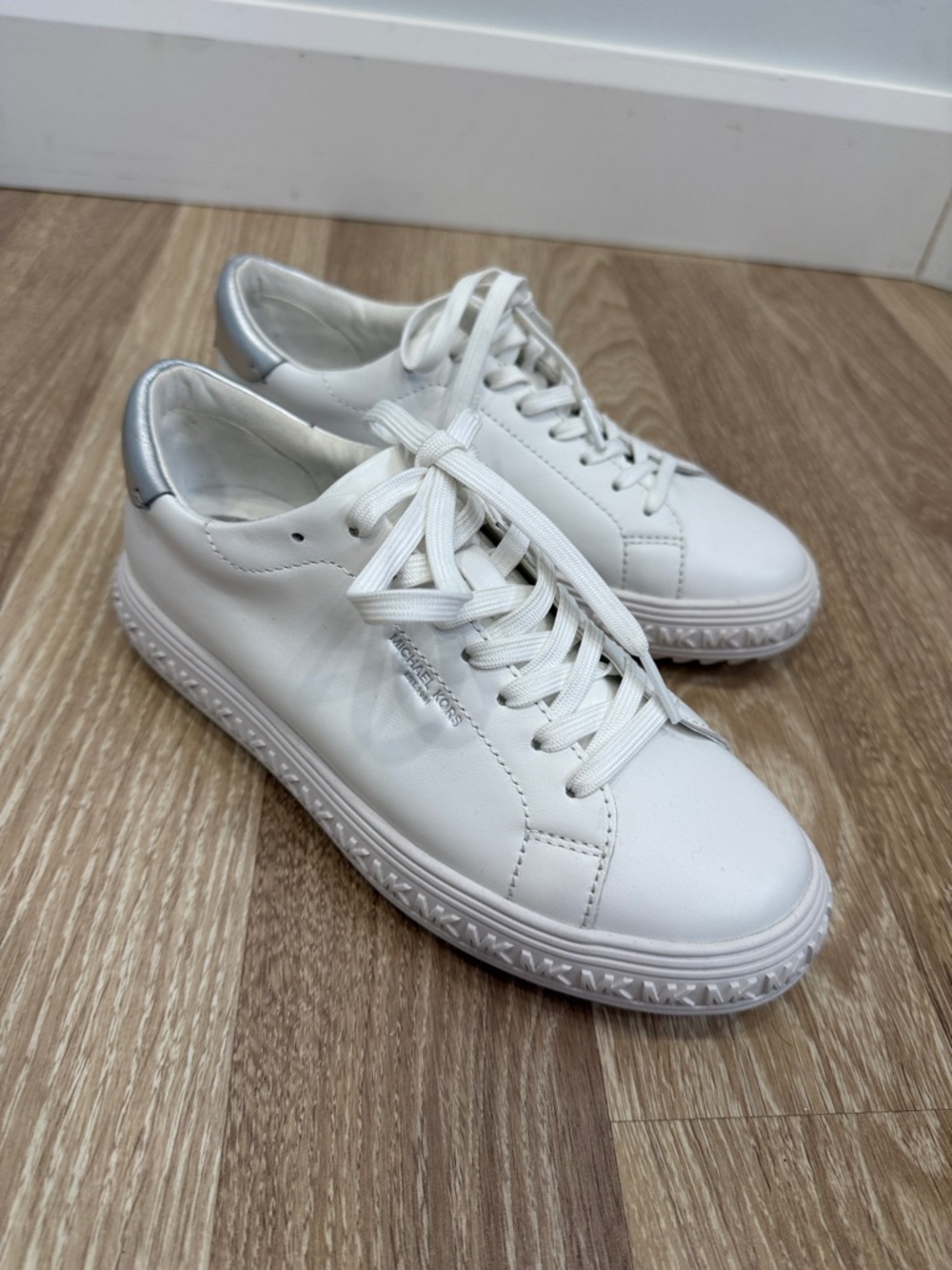 Michael Kors White Sneakers with Silver Heel Trim